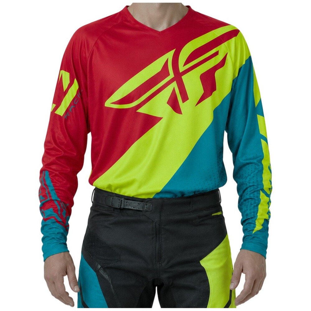 Fly Racing Evolution 2.0 Jersey Mens XL Motocross MX ATV Vented Teal Hi-Viz Red